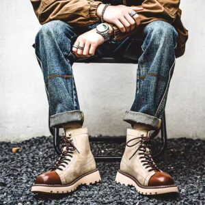 British retro casual suede leather mid-calf motorcycle Martin boots men's shoes - Image 4