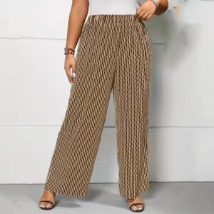 Fit Elastic WaistFlattering Silhouette Plus Size Wide Leg Striped Pants - Image 6