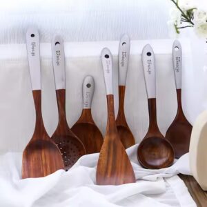 Wooden tableware teak lacquer colorful kitchen utensils wooden spoon dish shovel5 piece set - Image 5