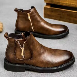 New fashion waterproof non-slip ankle high pointed toe leather Chelsea men's boots - Image 2