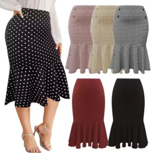 Polka Dot Print Skirt Elegant Mermaid Hem Mid Skirt Women's Plus Size Skirts - Image 7