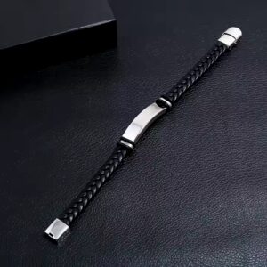 Hot Selling Simple jewelry Custom Engrave Blank Stainless Steel Braided Black Pu Leather Bracelet For Men - Image 6