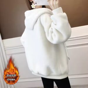 Love letter embroidered Lamb wool coat 2023 autumn/winter new cashmere zipper cardigan hoodie jacket blouse coat - Image 6