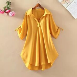 women clothing ladies long short sleeve chiffon shirts women's summer new plus size loose waist slim chiffon shirt dress - Image 4