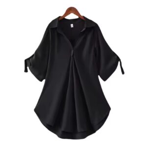women clothing ladies long short sleeve chiffon shirts women's summer new plus size loose waist slim chiffon shirt dress - Image 6