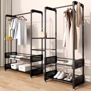Living Room Metal Double Rod Hooks Garment Coat Rack With Wheels - Image 7