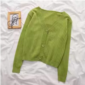 Autumn and winter Korean Style Women's Short Cardigan Sweaters V Neck Long Sleeve Women Thin Knitted Jacket Sweater - Image 6