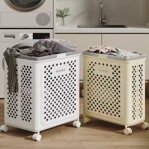 Foldable Laundry Storage Basket Bin Organizer Durable Collapsible Plastic Laundry Storage Hamper With Carry Handle Wheels - Image 5
