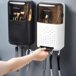 Household Chopstick Basket With Cover For Dust-proof Kitchen Shelving Chopsticks Fork Spoon Wall-mounted Tableware Storage Box - Image 1