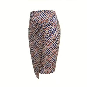 High Waist Bodycon Skirts Women Elegant Asymmetrical Slim Office Lady Houndstooth Skirt - Image 5