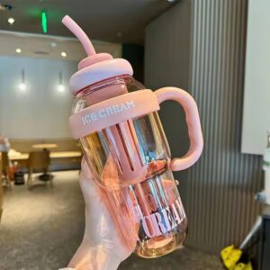 Capacity Cartoon Kitty Kids Plastic Water Straw Drink Cup - Image 1