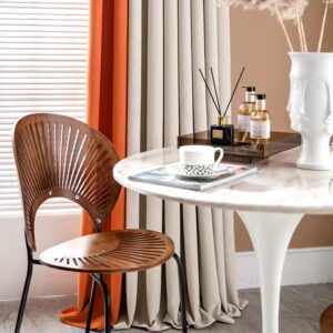 Solid Color Linen Look Thermal Insulated Drapes, Simple Modern Style Splicing Blackout Curtains for Bedroom - Image 3