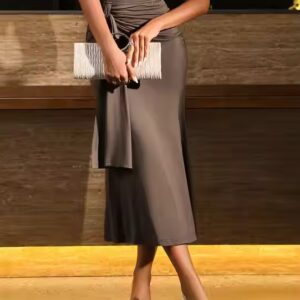 Midi Solid High Waist Women's Casual Tie Elegant knitted pleated skirt - Image 4