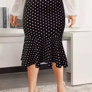 Polka Dot Print Skirt Elegant Mermaid Hem Mid Skirt Women's Plus Size Skirts - Image 3