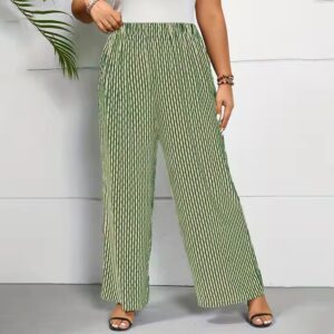 Fit Elastic WaistFlattering Silhouette Plus Size Wide Leg Striped Pants - Image 5