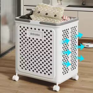 Foldable Laundry Storage Basket Bin Organizer Durable Collapsible Plastic Laundry Storage Hamper With Carry Handle Wheels - Image 3