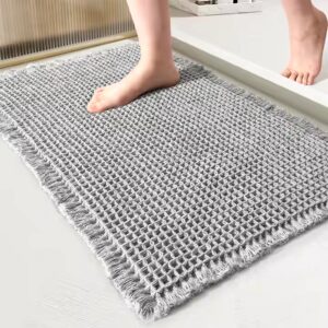 Tassel Waffle Non-slip water Absorbent bath mat Braided Anti Slip Microfiber Soft Shaggy shower bathroom mat - Image 1