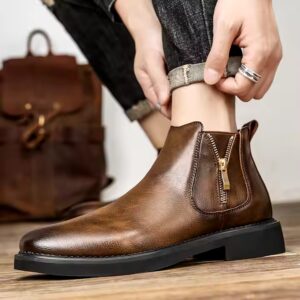 New fashion waterproof non-slip ankle high pointed toe leather Chelsea men's boots - Image 5