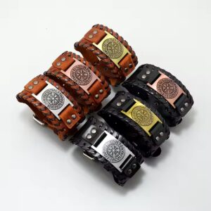 Viking Odin Totem Runes compass Genuine Leather Bracelet Retro woven Bracelet men's Punk Real Leather Bracelets - Image 5