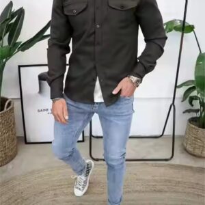 Men's Autumn Winter New Full Sleeve Casual Shirt Outdoor Spring Autumn Design Solid Color Men's Shirt - Image 3