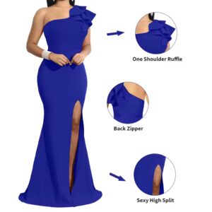 Latest design slit elegant dress one shoulder bodycon ruffles gowns chic evening dress - Image 3
