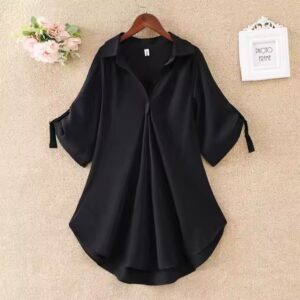 women clothing ladies long short sleeve chiffon shirts women's summer new plus size loose waist slim chiffon shirt dress - Image 7
