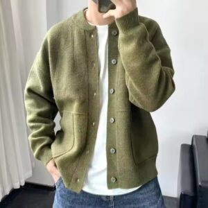 Autumn Loose Long Sleeve Cardigan Sweater Fashion Casual Button O-Neck Knitted Cardigan Men - Image 4