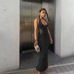 Women Hollow Out Dress Sexy V Neck Backless Sweater Dress - Image 5