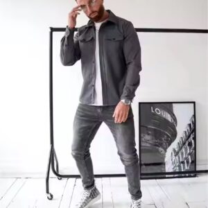 Men's Autumn Winter New Full Sleeve Casual Shirt Outdoor Spring Autumn Design Solid Color Men's Shirt - Image 4
