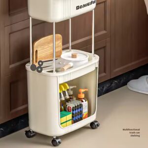 Double Tiers Standing Type Kitchen Storage Rack Carbon Steel Cooktop Organizer with Casters Trash Can and Pantry Space Saver - Image 6