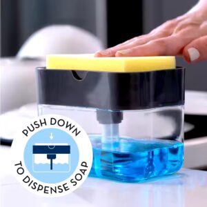 Plastic Dish Soap Dispenser and Sponge Holder for Kitchen Sink with Sponge - Image 1