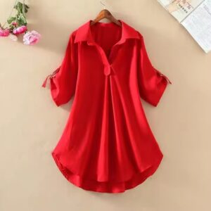 women clothing ladies long short sleeve chiffon shirts women's summer new plus size loose waist slim chiffon shirt dress - Image 3