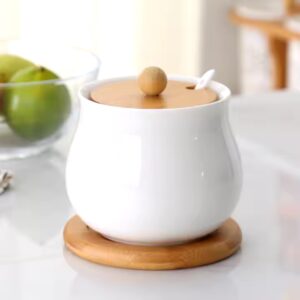 Wholesale luxury mini seasoning condiment porcelain ceramic container set spice jars with glass bamboo wood lid - Image 4