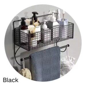 Shower Shelves Bathroom Shelf with Towel Rack No Drilling Installation Kitchen Bathroom Wall Storage Bracket Iron - Image 4