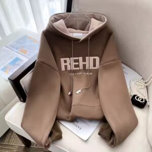 American vintage letter-printed double-layer hoodie for women with fleece thickened oversize sweatshirt top - Image 3