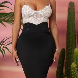 Women'S Solid Color Button Decor Pencil Skirts Elegant Office Lady Asymmetric High Waist Bodycon Hip Skirt - Image 5