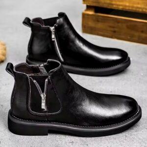 New fashion waterproof non-slip ankle high pointed toe leather Chelsea men's boots - Image 3
