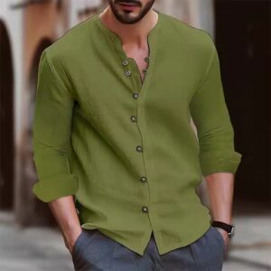 Autumn and winter new men's retro cotton and linen shirt casual loose long-sleeved shirt - Image 5