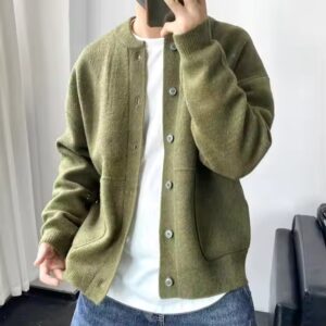 Autumn Loose Long Sleeve Cardigan Sweater Fashion Casual Button O-Neck Knitted Cardigan Men - Image 5