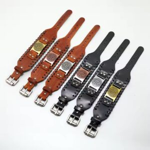 Viking Odin Totem Runes compass Genuine Leather Bracelet Retro woven Bracelet men's Punk Real Leather Bracelets - Image 7