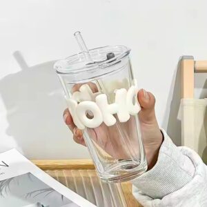 Beautiful Glass Cup with Lid Straw - Image 3