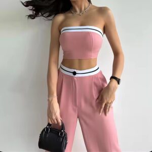 summer jogging clothes New fashion women clothing ladies trousers pants Sleeveless bandeau crop top two piece set women's sets - Image 6