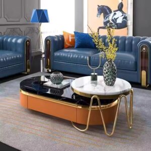 Modern Living Room Marble Top Round Furniture Italian Light Luxury Oval Coffee Table With Drawers - Image 4