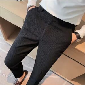 Popular new casual dress pants solid color nine-point pants fashion men's dress pants - Image 3