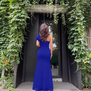 Latest design slit elegant dress one shoulder bodycon ruffles gowns chic evening dress - Image 7