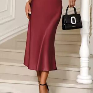 Fashion breathable spring casual elegant solid black high waist satin midi length women's skirts with popular discount - Image 4