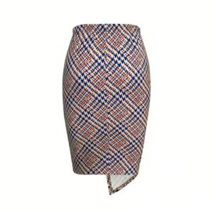 High Waist Bodycon Skirts Women Elegant Asymmetrical Slim Office Lady Houndstooth Skirt - Image 6