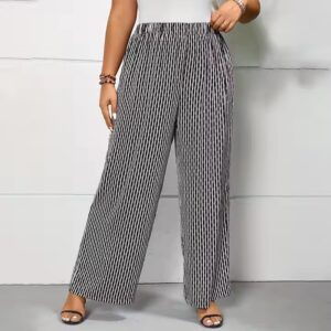 Fit Elastic WaistFlattering Silhouette Plus Size Wide Leg Striped Pants - Image 7