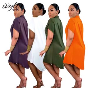Summer New Ladies Casual Temperament Dresses Sexy African Bodycon Casual V neck Short Sleeve t shirt Woman Dress - Image 7