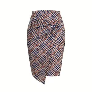 High Waist Bodycon Skirts Women Elegant Asymmetrical Slim Office Lady Houndstooth Skirt - Image 4